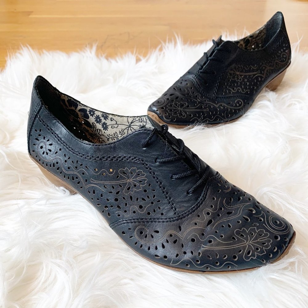 Black Leather Riekers - Euro Style Booties - 7.5